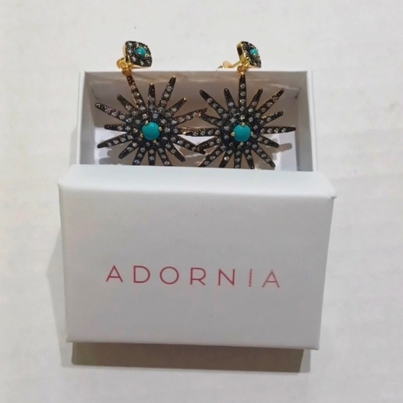 Adornia starburst 14k gold plated, turquoise and Swarovski crystal earrings NEW - Picture 3 of 5
